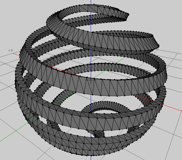 A flat, continuous strip coiled around the shape of a sphere.